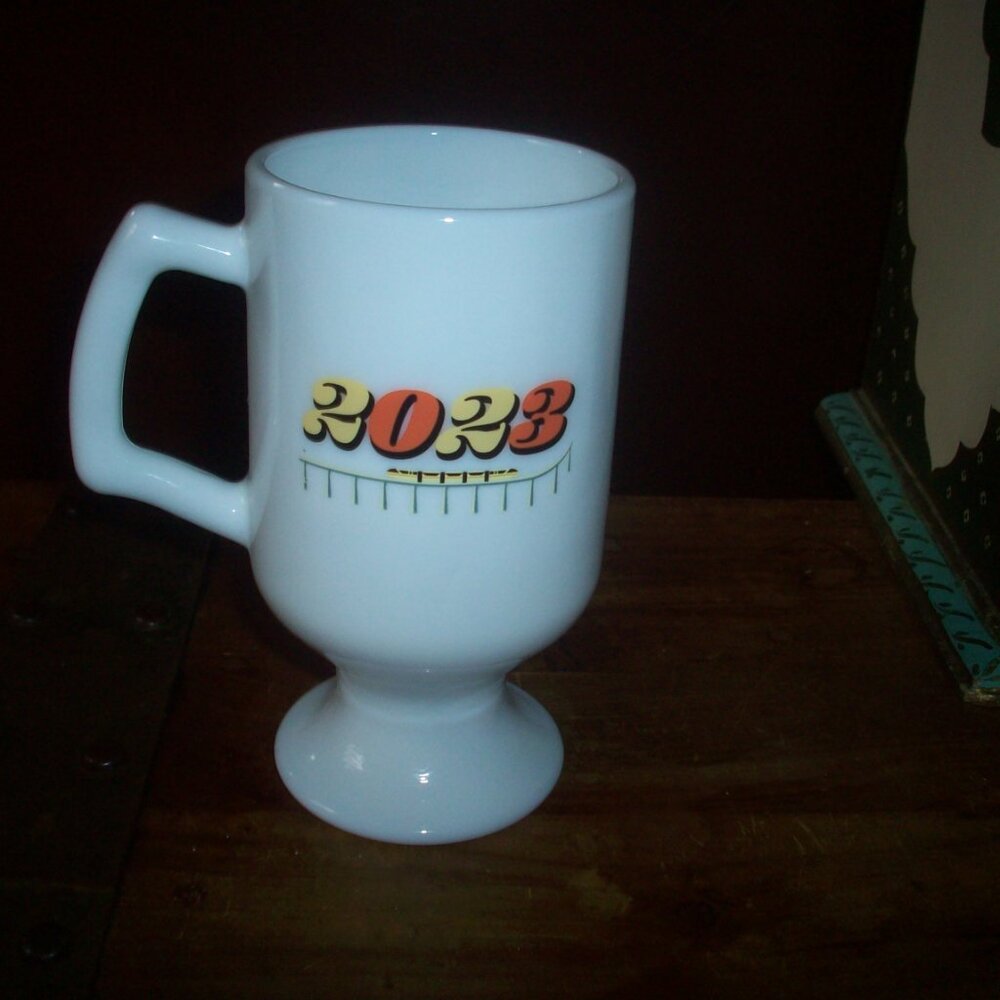 White Milk Glass Walt Disney World Personal 4 Parks 2023 Sturdy 5in Pedestal Mug